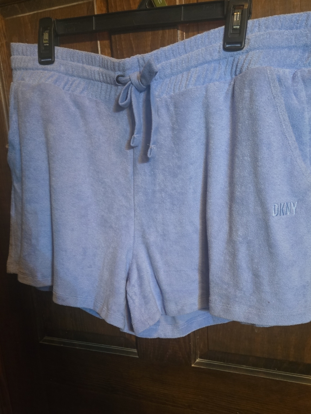 DKNY Light Blue Terry Athletic Shorts with Drawstring